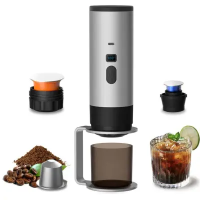 Prenosni aparat za kavo s kapsulami s stojalom in žametno vrečko Grey