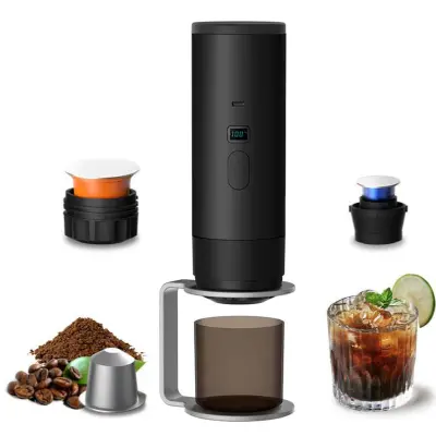 Prenosni aparat za kavo s kapsulami s stojalom in žametno vrečko Black