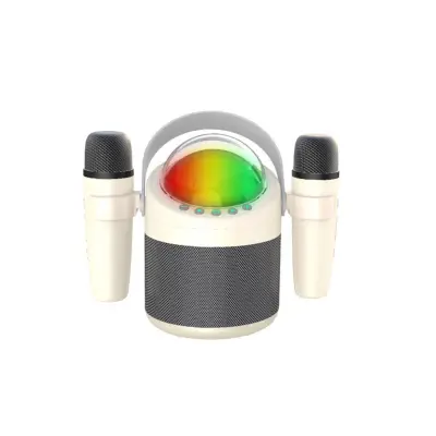 Brezžični Bluetooth Karaoke Zvočniški Sistem z Dvojnim Mikrofonom in RGB Lučmi White