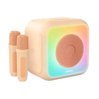 PARTY, Party Karaoke osvetljeni zvočnik Bluetooth z 2 brezžičnima mikrofonoma 30W, Roza