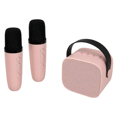 PARTY, 15W zvočnik za karaoke Bluetooth z 2 brezžičnima mikrofonoma, Roza