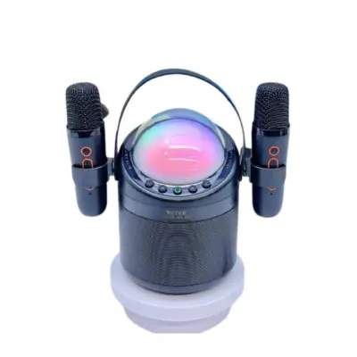 Brezžični Bluetooth Karaoke Zvočniški Sistem z Dvojnim Mikrofonom in RGB Lučmi Black