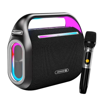Swissten, Zvočnik Bluetooth s prenosnim mikrofonom 15-urno delovanje baterije, Črna