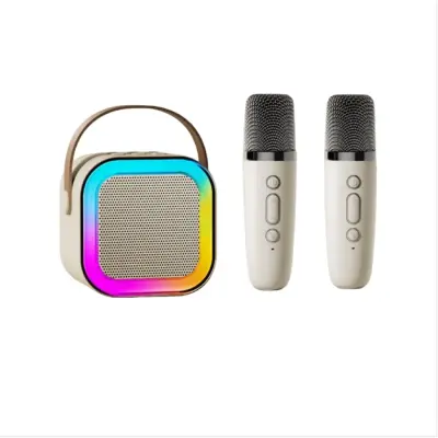 Prenosni Bluetooth Karaoke Zvočnik z Dvojnimi Mikrofoni in Zvočnikom Beige