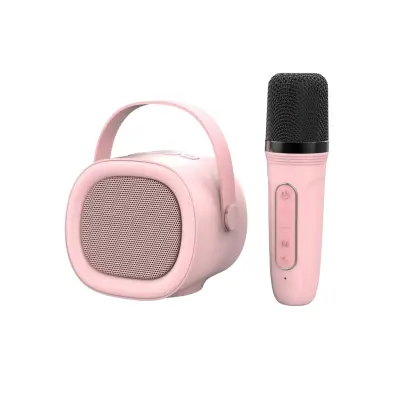 Prenosni Karaoke Bluetooth 5.3 Zvočnik z Brezžičnim Mikrofonom, HIFI Zvok Pink