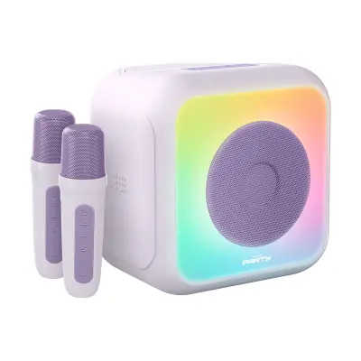 PARTY, Svetlobni zvočnik Bluetooth za zabavo s karaokami z 2 brezžičnima mikrofonoma 30W, Svetlo vijolična