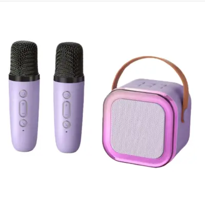 Prenosni Bluetooth Karaoke Zvočnik z Dvojnimi Mikrofoni in Zvočnikom Purple