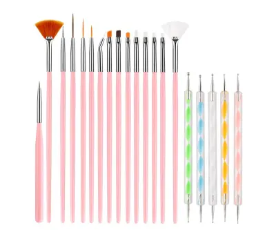 Komplet čopičev za poslikavo nohtov - dvostranski čopiči za gel nohte s tehnikami pikčastega in linijskega nanašanja