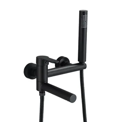 Črni kopalniški pipa, vrtljiv izliv, stenska montaža, črna