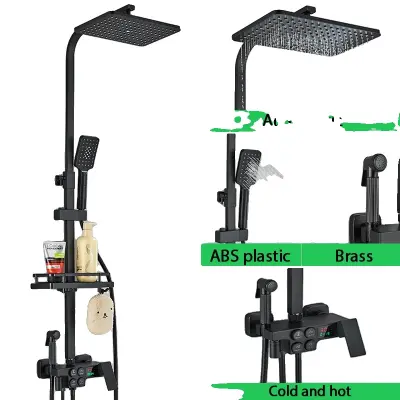 Kopalniška tuš set, termostatska kontrola, trpežna medeninasta površina, črna vroča