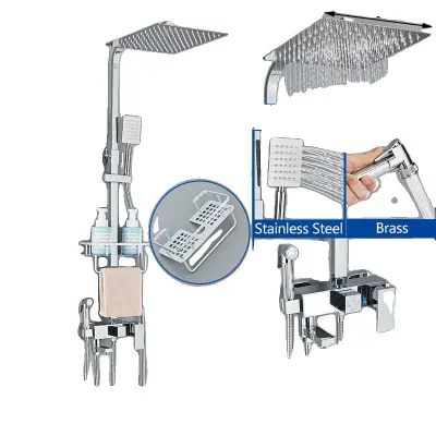 Sprchová batéria, dažďová sprchová hlavica, mosadzný miešač - Chróm B 10 palcov
