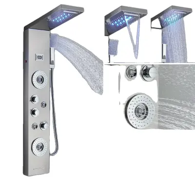 Sprchový systém, ovládanie s dvoma rukoväťami, modré LED osvetlenie - Brúsený nikl 8029X