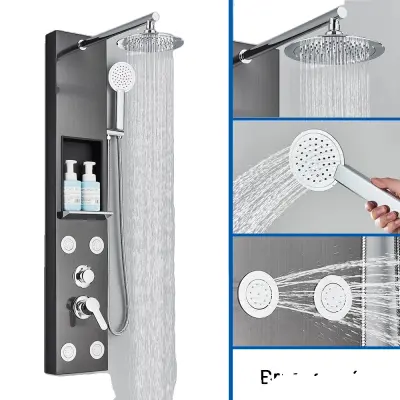 Sprchový panel, ovládanie jednou rukoväťou, masážne trysky - čierna 7001