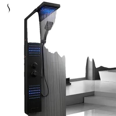 LED sprchový panel s dažďom, odolná nerezová oceľ, moderný dizajn - Matná čierna