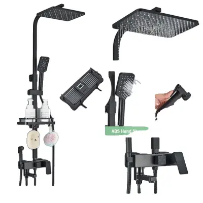 Kopalniška tuš pipa set, dežna zasnova, stenska montaža, črna C z bidetom