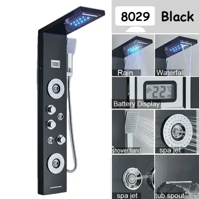 Luxusná sprchová stĺpová batéria, dvojité ovládanie, elegantný mosadzný povrch - Čierna 8029