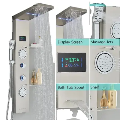 Sprchová batéria s dažďovým efektom, trojité ovládanie, nerezová oceľ - Brúsený niklový 6001