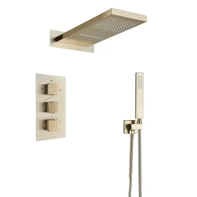 Termostatická sprchová batéria, trojité ovládanie, matná čierna, >400mm - Brúsené zlato 3-cestné