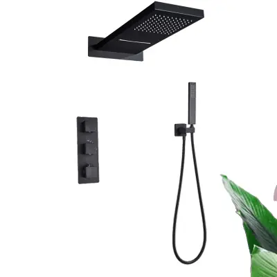 Termostatická sprchová batéria, matný čierny povrch, trojité ovládanie - Model A