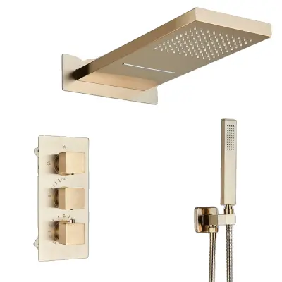 Termostatická sprchová batéria, matný čierny povrch, trojité ovládanie - Brúsené zlato A