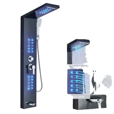 Sprchový panel, Spa masážne trysky, Digitálny displej teploty - 6002 Čierna