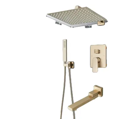 Sprchová batéria, brúsený zlatý povrch, dažďová sprchová hlavica - 3 Cestný 12palcový B