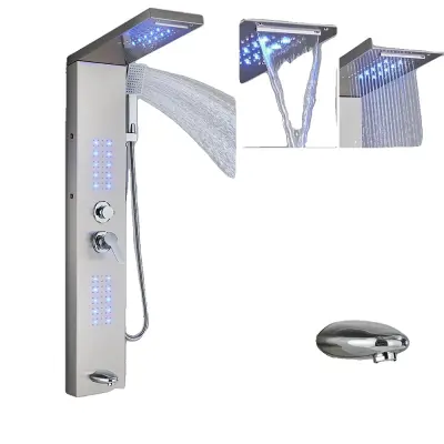 Sprchový systém, ovládanie s dvoma rukoväťami, modré LED osvetlenie - Brúsený nikl 6002