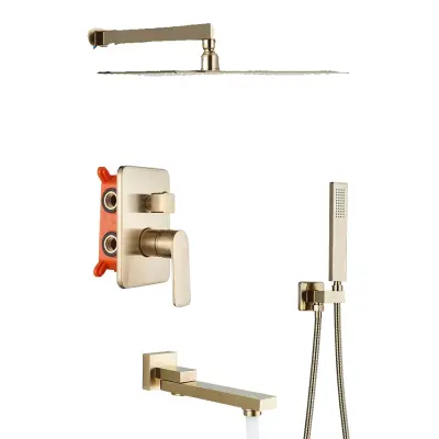 Skrytý sprchový systém, brúsené zlaté, dvojité ovládanie ultratenkej sprchovej hlavice - Stena 12 palcov B