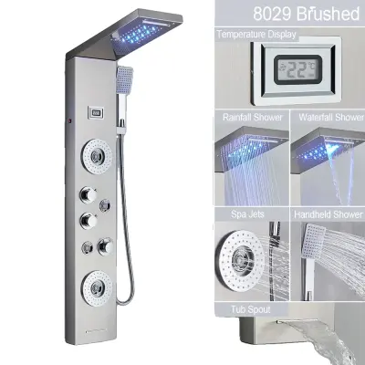 Sprchový panel, Spa masážne trysky, Digitálny displej teploty - 8029 Brúsený nikl