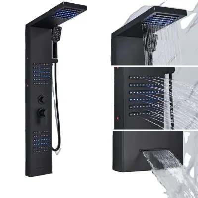 Sprchový systém, ovládanie s dvoma rukoväťami, modré LED osvetlenie - Matná čierna 6004