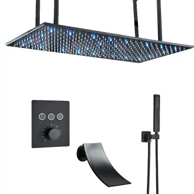 Sprchový set, LED funkcia, vodopád a dažďová sprchová hlavica - Matná čierna J