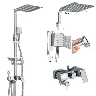 Súprava sprchovej batérie, nástenná, vaňa s dažďovou vodou - 4-cestný 12palcový C