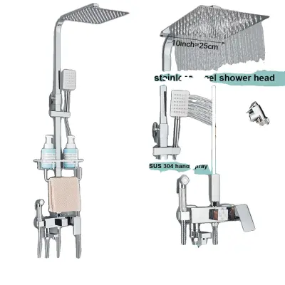 Kovinski tuš pipa set, sodoben stil, termostatska tehnologija, krom 4-1