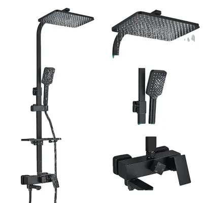 Brass tuš pipa set, 3 načini mešalni ventil, nastavljiva višina, črna 3way ABS