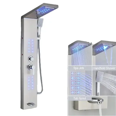 Sprchový panel, moderný dizajn, funkcia horúcej a studenej vody - Brúsený nikl