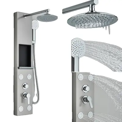 Nástenný sprchový panel do kúpeľne, vysokokvalitná nehrdzavejúca oceľ, flexibilné sprchové možnosti - 7001 Brúsený nikl