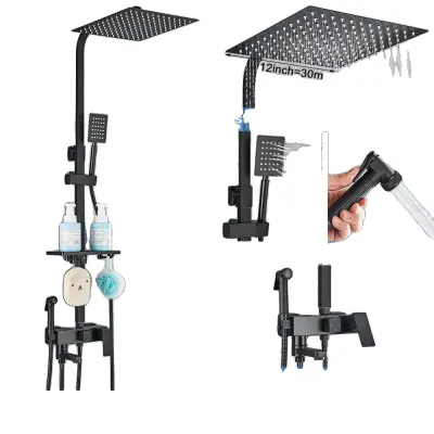 Mosadzné sprchové batérie, moderný štýl, termostatická technológia - matná čierna 4-12