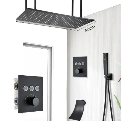 Luxusná sprchová batéria do kúpeľne, 80cm dažďová sprchová hlavica, matný čierny povrch - 4080cm 3 Spôsoby B