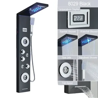 Sprchový panel, Spa masážne trysky, Digitálny displej teploty - 8029 Čierna
