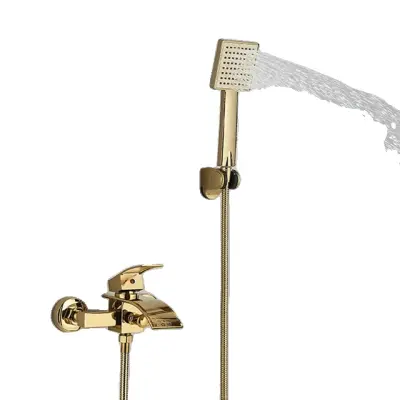 Súprava sprchovej batérie do kúpeľne, vodopádová batéria do vane, nástenná montáž - Zlatý