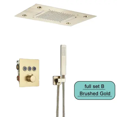Inteligentný sprchový set s dažďovou sprchou, brúsené zlaté prevedenie, LED napájané prúdom vody - Brúsené zlaté set B