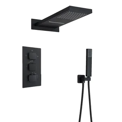 Termostatická sprchová batéria, trojité ovládanie, matná čierna, >400mm - Matná čierna 3-cestná