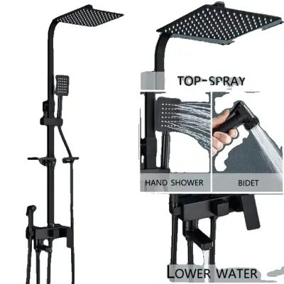 Súprava sprchovej batérie, nástenná, vaňa s dažďovou vodou - 4-cestný 8palcový B