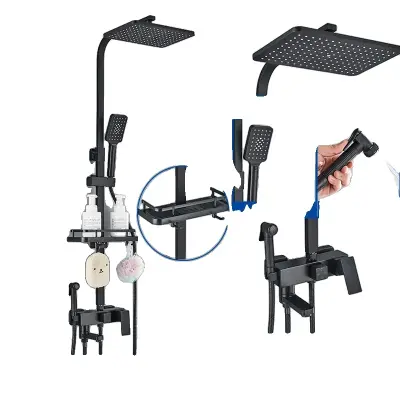 Sprchová batéria, dažďová sprchová hlavica, mosadzný miešač - Čierna G