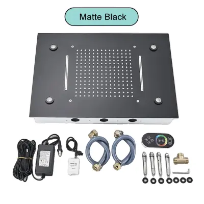 Stropná sprchová hlavica, funkcia dažďa, LED napájaná prúdom vody - Matná čierna LED