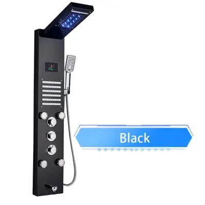 Sprchový panel, LED osvetlenie, masážne trysky - Čierna 8004