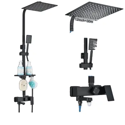 Kovinska tuš pipa, sodoben stil, termostatska tehnologija, mat črna 3-