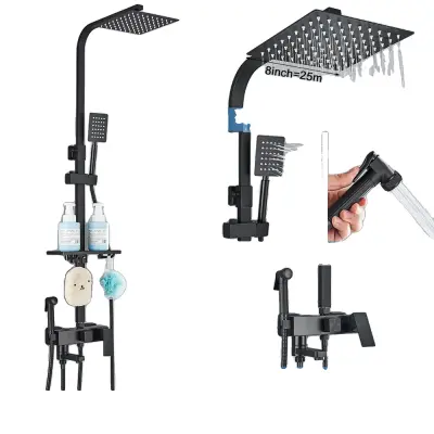 Mosadzné sprchové batérie, moderný štýl, termostatická technológia - matný čierny 4-8