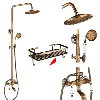 Kombinacija tuš armature, deževna tuš šoba, rotacijska dvojna kontrola - E Polica