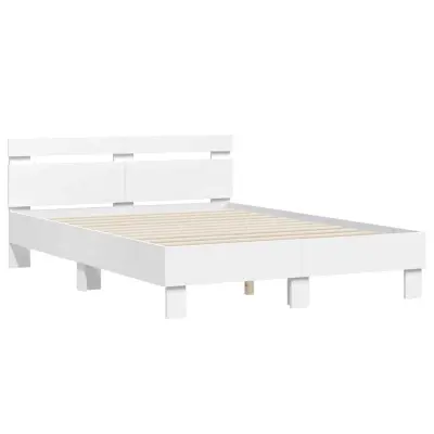 vidaXL Konstrukcija postelje z LED Bela 137 x 190 cm Konstruiran les
